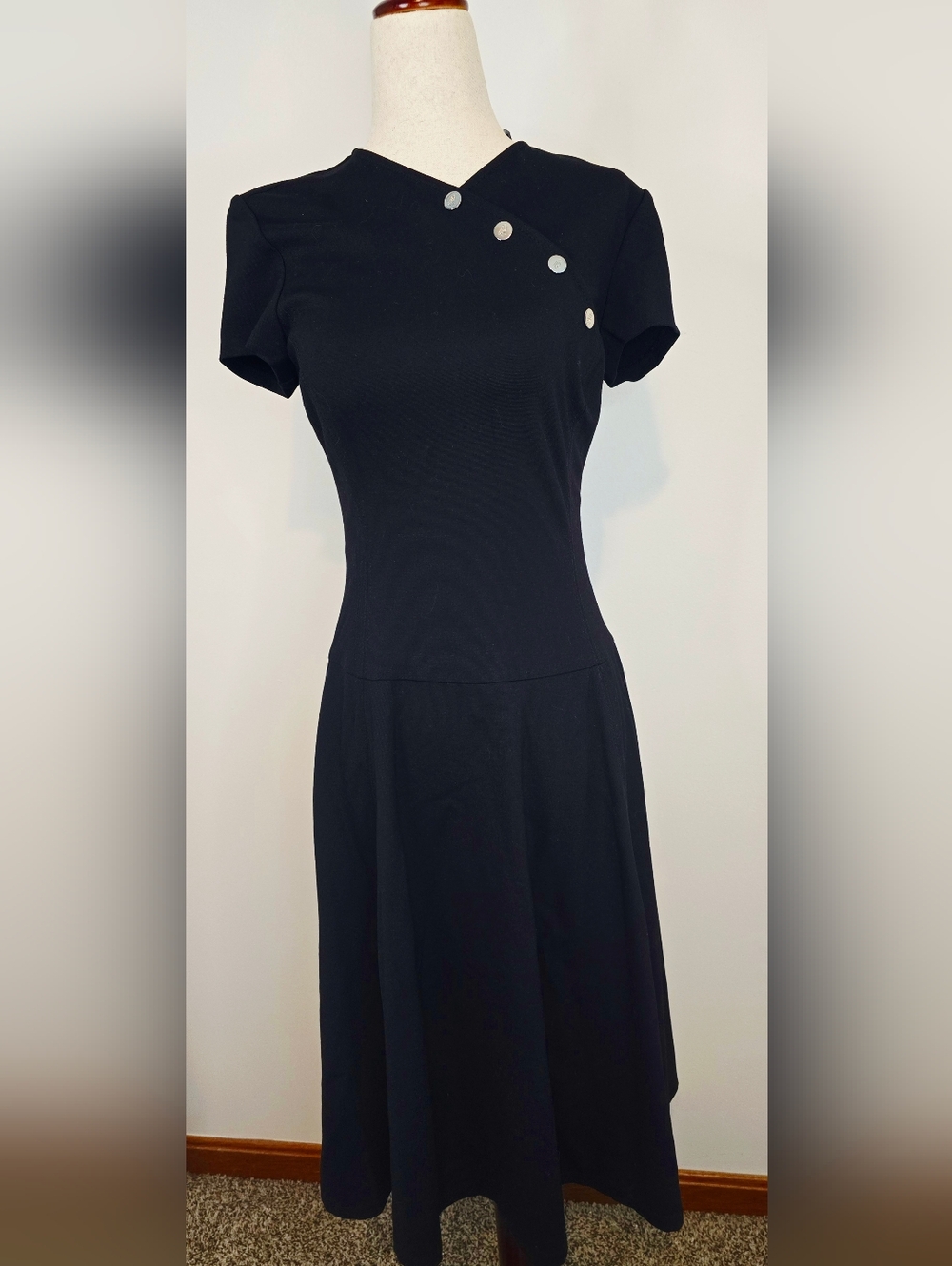 Lauren Ralph Lauren Navy Fit Flare Midi Dress Preppy Work Office Chic